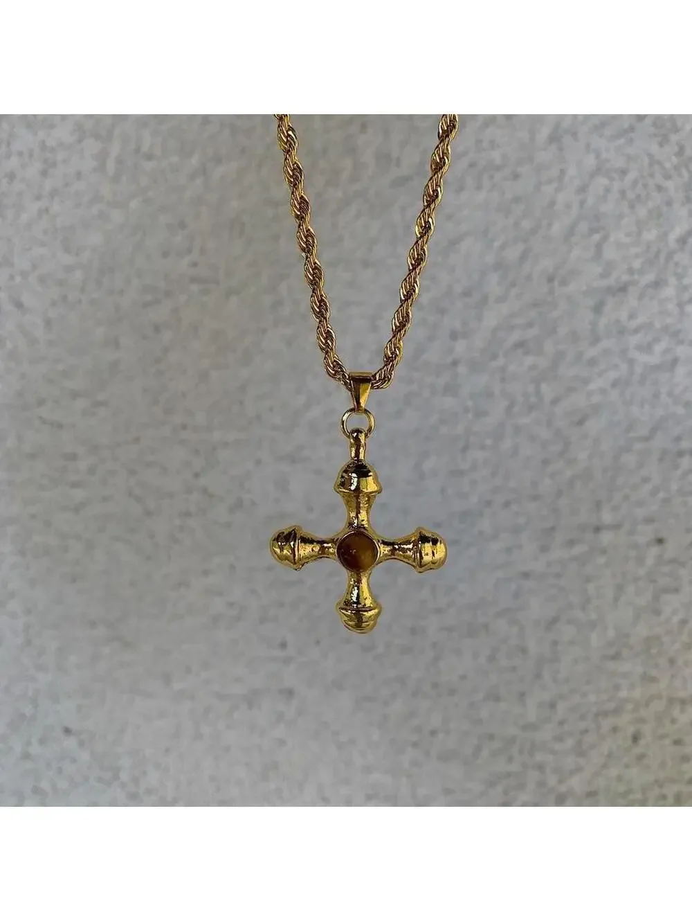 Y2k 2000s style Cyber Star Cross Pendant Gold Rope Chain Necklace. Stainless